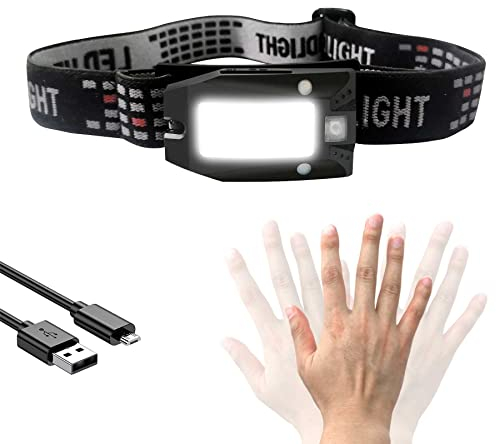 HAUTMEC Headlamp Rechargeable LED Flashlight with 4 Modes Waterproof Motion Sensor Headlamp,Pivoting Head with Adjustable Headband for Outdoor Running,Fishing,Hiking,Camping Gear HT0218