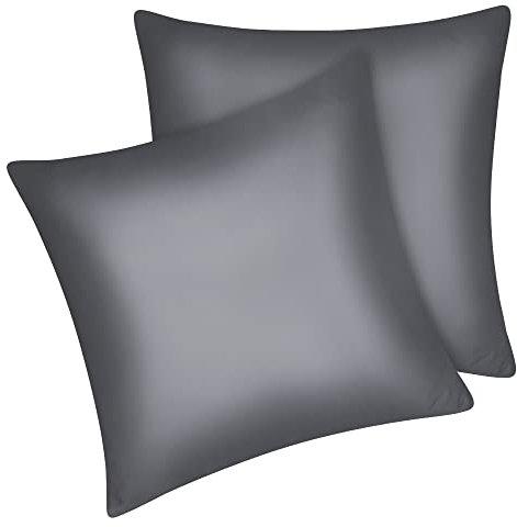 Fittia 2er-Set Satin Kissenbezug Premium Kopfkissenbezug Kissenhülle Haar- und Hautpflege Seidig mit Reißverschluss, Dunkelgrau, 40x40cm