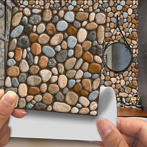 Fliesenaufkleber Vintage Kieselsteine Klebefliesen 3D Küchenrückwand Folie Wasserdicht Fliesenfolie Vinyl Selbstklebende Fliesen Aufkleber Fliesen für Bad Wohnzimmer und Küche Deko20 Stück(15X15cm)