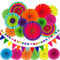 21Pcs Party Decorations Paper Fans Set, Multi-Colored Hanging Paper Fan Round Wheel Disc, Tissue Pom Poms Flowers and Triangle Flags for Birthday Party, Wedding Decorations, Fiesta Party Supplies
