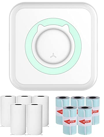 ConBlom Mini Drucker, Bluetooth Fotodrucker Pocket Thermodrucker Tragbarer Taschendrucker mit 10 Rollen Thermopapier für Android und IOS, Kabelloser Drucker für Lernnotizen, Spaßarbeit (Blau)