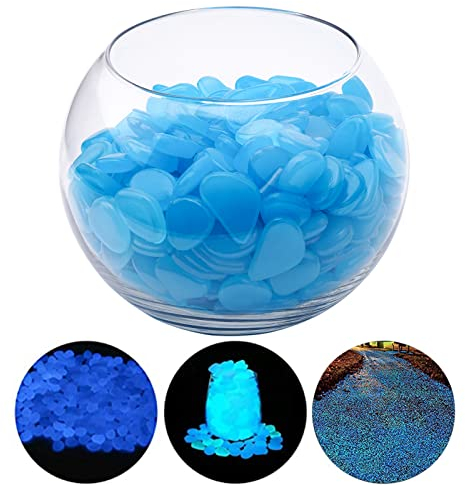 Leuchtsteine 200 Stück Blaue Leuchtsteine Kieselsteine Leuchtende Leuchtkiesel Floureszierende Pebble Steine für Aquarien Aquarium Gartenweg Topfpflanzen (Blau)