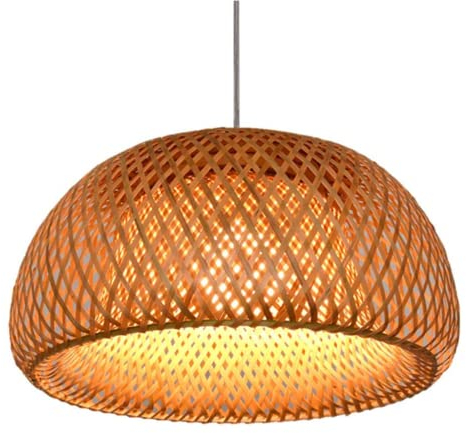 FUMIMID E27 Bambus Pendellampe Retro Nostalgie Rattan Handgewebte Pendelleuchte Runden Höhenverstellbarer Modellier Hängelampe Restaurant Schlafzimmer Hängeleuchte Cafe Bar Dekorative Beleuchtung,38cm
