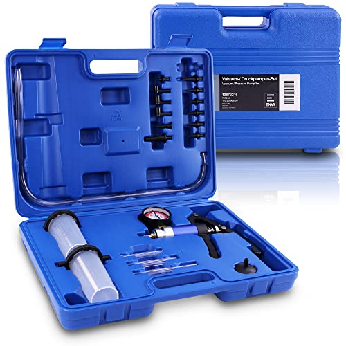 ENVA Großes 19t-lg Druckprüferset 0-3 bar KFZ Vakuumpumpe Universal Vakuumtester Druckpumpe Kfz Werkzeug Spezialwerkzeug Bremsenentlüftergerät Bremsenentlüfter uvm