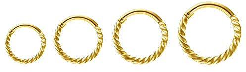 Lieson 4 Stück Nasenringe Nasenpiercing Edelstahl 16G Nasenring Hoop Twisted Creolen Piercing Septum Knorpel Tragus Helix Ohrringe Gold