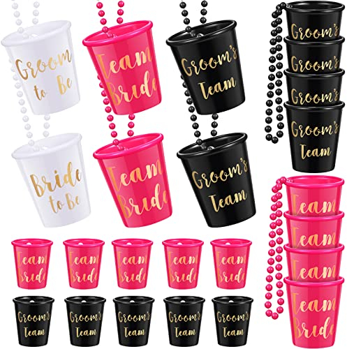 Jadive 24 Shot Glass Necklace on Beaded with Gold Foil Team Bride and Bride to Be Bridal Plastic Shot Necklace Cups for Wedding Birthday Bachelor Bridal Party Shower(Null)