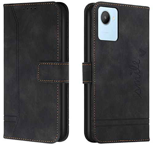 Lihondar Coque pour Oppo Realme C30/Narzo 50i Prime, Coque Oppo Realme C30/Narzo 50i Prime, Protection Portefeuille Etui à Rabat Housse en Cuir PU avec TPU Magnétique Flip Pochette Housse (Noir)
