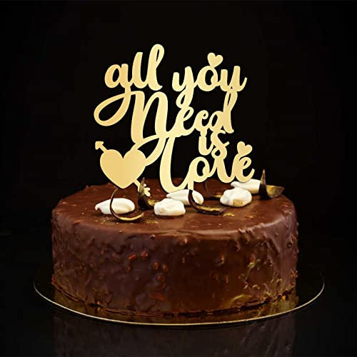 All You Need Is Love Cake Toppers Rustic Wedding Mr & Mrs Cake Toppers Customize Silhouette Bride And Groom Cake Toppers For Wedding Engagement Wedding Decor Engagement Gifts For Couple Gold 6inch