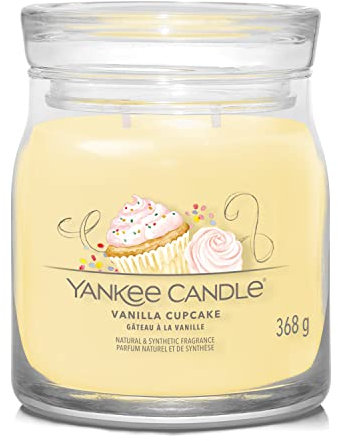 Yankee Candle Candela profumata firmata, candela media in barattolo alla vaniglia con doppio stoppino, miscela di cera di soia, candela a lunga combustione, regalo perfetto per le donne