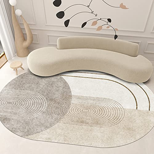 ARUGYTEI Teppich Oval,Modern Design oval Geometric Lines and Abstract Print Motifs,Warm Gray,120 x 200 cm Wohnzimmer Esszimmer Schlafzimmer Kinderzimmer