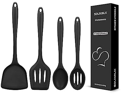 4 Pcs Silicone Kitchen Utensils Set, Wok Spatulas-Slotted Turner-Cooking Spoon-Slotted Spoon, Nonstick BPA Free High Heat Resistant Cooking Utensils for Frying, Mixing, Serving, Draining, Stirring