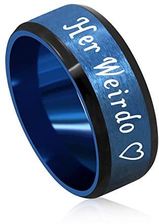 Uloveido Edelstahl Ihre Weirdo Ring Hochzeit Band Versprechen Ringe Seine und Her Paare Geschenke für Freund und Freundin (Blau Ihre Weirdo Größe 19.8)