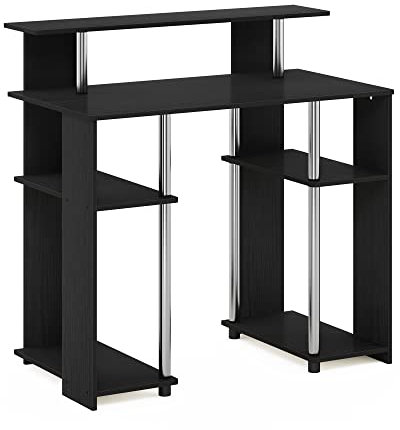 Furinno Jaya Bureau d'ordinateur de Conception Simple, Engineered Wood, Americano/Acier Inoxydable, 51,49 (D) x 90,5 (W) x 90,6 (H) cm