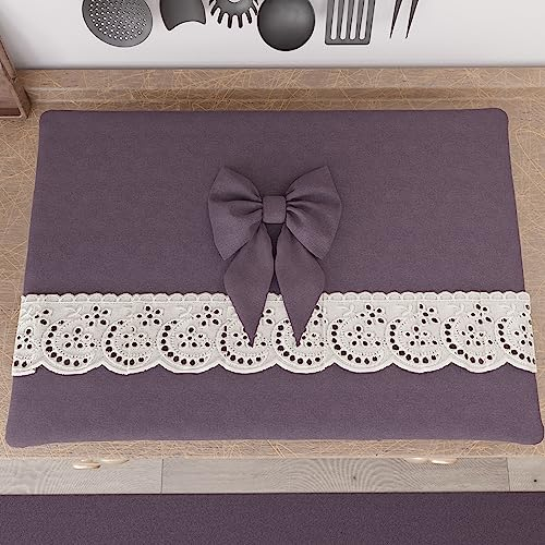 PETTI Artigiani Italiani - Coprifornello, Coprifornello Elegante, Coprifornello Shabby Chic in Tinta Unita con Balza in Pizzo Sangallo e Fiocchi, Coprifornello in Cotone, Coprifornello 70x50cm Malva