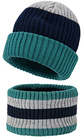 MASOCIO Set Cappello e Sciarpa Neonato Bambino Invernale Cappellino Scaldacollo Bambina Bimba Bimbo Caldo Berretti Berretto 12 18 Cuffia Ragazzo 1 2 Anni 6-24 Mesi Strisce 1