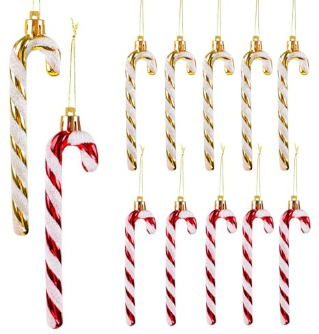 Coicok 12 Pezzi Bastoncini di Zucchero di Natale, Bastoncini Natalizi Decorazioni, Bastoncino di Zucchero Glitterato, Candy Cane Decorativi per Albero di Natale(Rosso e Bianco, Oro e Bianco)