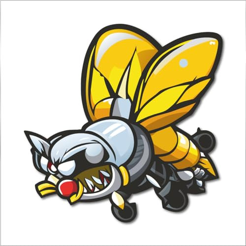 2 adesivi con ape, 50 x 50 mm, calabrone Angry Bee volano miele, giallo, divertente JDM, fumetti, adesivi per auto, stampa digitale, motivo 4
