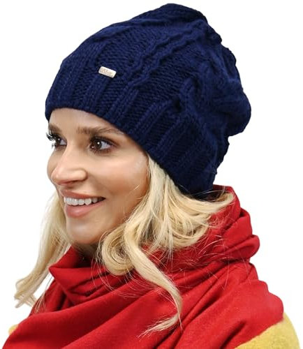 Alur Mütze Damen Beanie Wintermütze Strickmütze - Warme Elastisch Elegant Winter Mütze EKO - Weiches Garn Stilvoll Universell Warm (Marine)