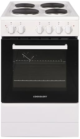 Cookology CFSPSC501WH 50cm 62L Capacity Single Cavity Freestanding Electric Cooker with 4 Zone Solid Plate Hob Cooktop - White