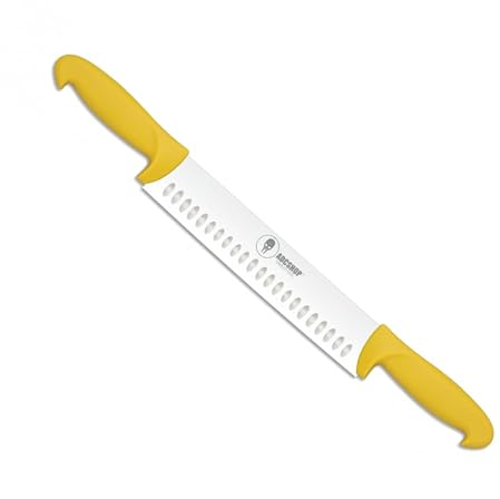 Couteau à fromage à double manche – coupe fromage- cier inoxydable 3Cr13Mov - Double manche polypropylène. Lame droite à fromage satinée alvéolée - Taille totale 50.80 cm - Taille de la lame 22.20 cm