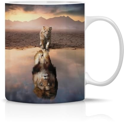 Hustling Sharks® Tasse mit Tier - Lion Reflection - Geschenk Kaffeetasse - 330ml Spülmaschinenfest, Keramik - weiß, Tassen mit Tiermotiv, Tasse Inspirierendes Bild, Tasse Büro, Tasse Lion Reflection