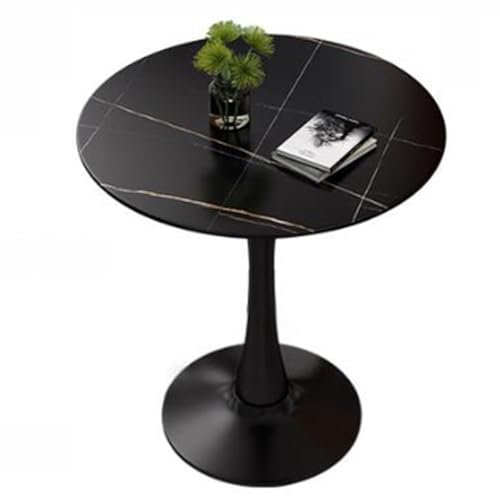 Beistelltisch, runder Tulpentisch aus Granit, 12 mm dick, zertifizierte Tischplatte für Zuhause und Küche mit Metallsockel, platzsparender Tisch (Größe: 70 cm, Farbe: Schwarz)