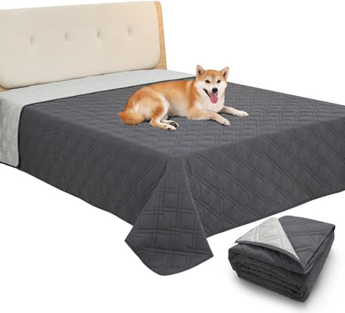 GYURO 100% wasserdichte hundedecke, hundedecke groß waschbar mit Rutschfester Rückseite, kann Möbel Bett Sofa schützen (Grau, 208 * 208CM)