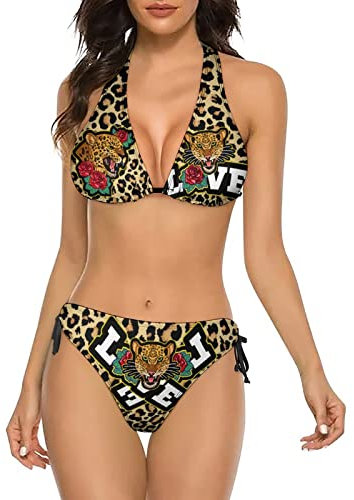 novità Leopard Rose Moda Set Bikini da Donna Leopard Halter String Triangolo Costume da Bagno Costumi da Bagno Costume da Bagno