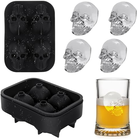 Attimal Ice Cube Tray Skull Shaped Silicone Ice Cube Molds Essential Bartender Accessory for Whiskey Cocktail Bourbon Lovers Eco Friendly Ice Cube Tray