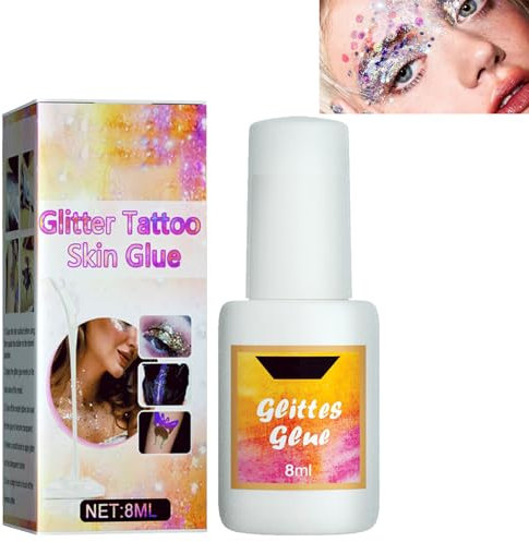 KOAHDE Colle pour Tatouage Paillettes,Colle pour la Peau pour Halloween Carnaval Fête,Colle à Paillettes pour Tatouage Pailleté,Body Glitter Gel,Colle de Tatouage Paillette Temporaire,8ML,1PC