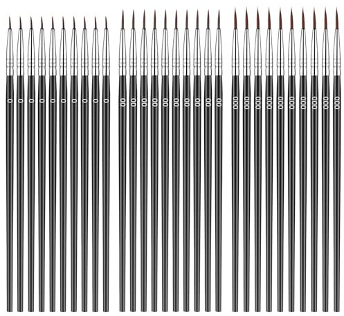 GEEHUA Lot de 30 pinceaux de peinture pour détails fins, micro pinceaux professionnels à pointe minuscule, mini pinceaux de peinture pour détails, art modélisme, peinture acrylique (noir)