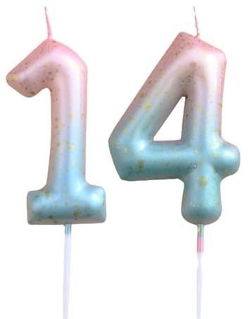Ronoza® Geburtstagskerzen 14, Farbverlaufs Zahlen Kerzen für Torte, Zahlenkerze, Kerze 14 Geburtstag
