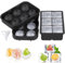 Lanyesky 3 pezzi Set di stampi per ghiaccio, cubetti di ghiaccio in silicone con coperchio, senza BPA, per whisky, cocktail e bevande fredde (2 Pcs)