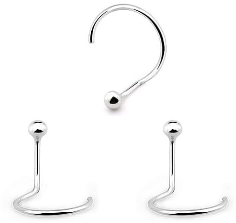 3 x Nasenstecker aus Silber mit 2 mm Kugel und gebogenem Stiel, Dicke 0,6 mm, Länge 6,5 mm, Standardgröße.