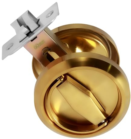 Foppla Cerradura de puerta empotrada redonda de acero inoxidable 304, manija de puerta oculta, sin llave, perilla de pestillo de puerta empotrada redonda empotrada para baño, dormitorio (dorado)
