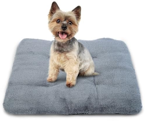 LeLePet Self Heating Pet Pad, Soft Puppy Head Bed, Pet Heating Mat, Thick Cat Blanket, Thermal Fluffy Dog Bed Cushion, Anti Slip Dog Crate Mattress, Washable Warm Winter Pet Bed Mat, Grey, 50x36cm