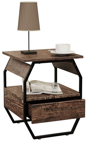 VCM Beistelltisch Eiche Vintage 40x40x50 cm 1 Fach Schublade Holzwerkstoff | Stauraum für kleine Utensilien - geeignet für den täglichen Gebrauch - für kompakte Räume - vielseitig kombinierbar