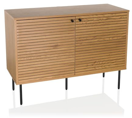 hjh LIVING Sideboard mit 2 Türen Eiche LINNO S 100x40x74 cm Kommode im Industrial-Stil, Einlegeböden verstellbar