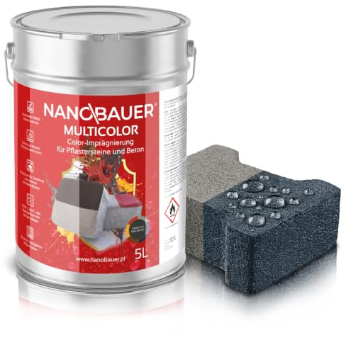 NANOBAUER Pflastersteine Imprägnierung Farbe Mutticolor | Farbe: Graphit 7024 | Kapazität: 5L / 25m² | 2-in-1 Imprägnierung Schutzfarbe Farbimprägnierung Steinimprägnierung Pflasterstein