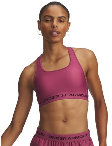 Under Armour Damen Crossback Mid Bra, Sport BH mit mittlerer Unterstützung und herausnehmbaren Körbchen, kühlender, schweißableitender BH,Fuchsia Dusk / / Dark Maroon,XS