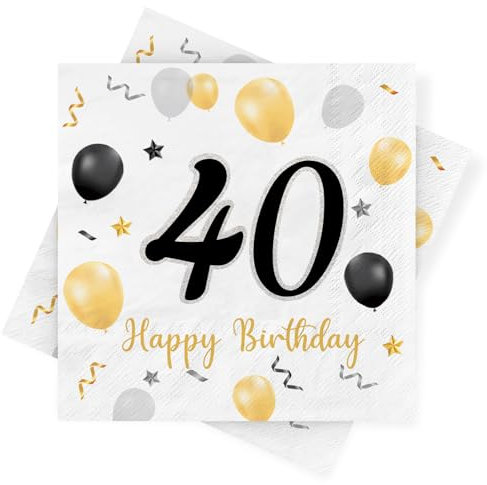 Servietten 40. Geburtstag, 30 Stück Schwarze Gold Geburtstags Servietten, Happy Birthday 40 Servietten, Milestone 40 Papierservietten, Deko 40. Geburtstag für Mann Frau Jubiläum Tischdekoration