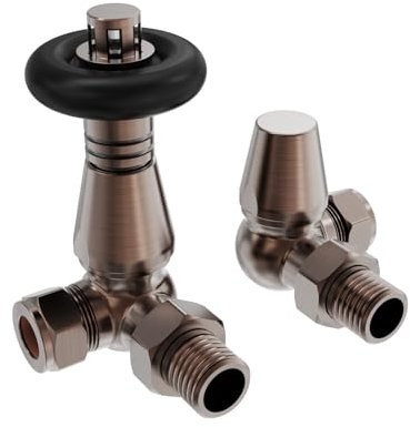 NRG Traditional Corner Radiator Valve 15mm Thermostatic Lockshield Valves - Antique Copper