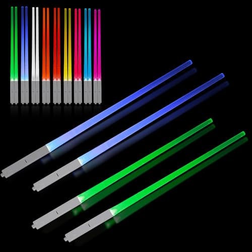 Light Up Lightsaber Chopsticks, 2 Pairs Reusable LED Glowing Light Saber Chopsticks with 9 Color Modes Sushi Lightup Sabers Chop Sticks for Birthday Carnival Party Holiday Halloween