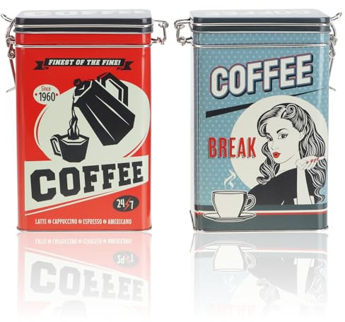com-four® 2x recipientes de almacenamiento de metal - recipiente de café con tapa con cerradura - recipiente de metal de diseño para alimentos [la selección varía] (02 piezas - café colorido)
