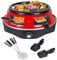 Todeco 3-in-1 Elektrischer Pizzaofen, 1200 Watt, Pizzabackofen für 6 Personen mit 6 Pizzaschaufeln, 6 Käsepfanne, Grillplatte, für Mini-Pizza in Ø 10cm, Grillen und Pfannkuchen, Rot