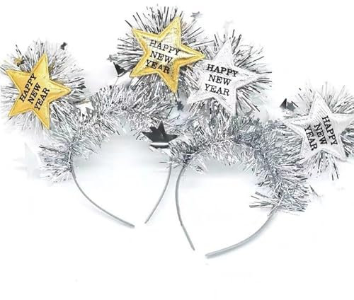 2 Stück Silvester Haarreif, Happy New Year 2025 Foto Requisiten, Party Kostüm Zubehör für Neujahr, Karneval, Weihnachten (Gold, Silber)