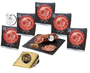Lot de 5 enveloppes jambon ibérique appât coupé au couteau, tranche ibérique de bellota 100% pur et cadeau cale de fromage artisanal
