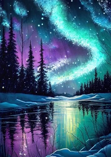 FLAJZ Diamond Painting, Aurora 5D Diamant Painting Bilder, DIY Diamond Painting Erwachsene und Kinder, Mosaikherstellung Bastelset für Haus Wand Dekoration Weihnachtsgeschen 30×40cm