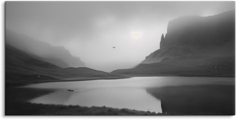 Paul Sinus Wandbild auf Leinwand 120x60cm Ruhevolle Landschaft mit See Schwarz-Weiß Naturkulisse Eleganz