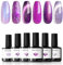 Modelones Gel Nail Polish Set, 6 Colors Purple Silver Cat Eye Gel Polish Glitter Purple Chameleon Nail Polish Set Sparkle Shade Shimmer Nail Varnish Kit Soak Off Nail Art Manicure DIY Salon